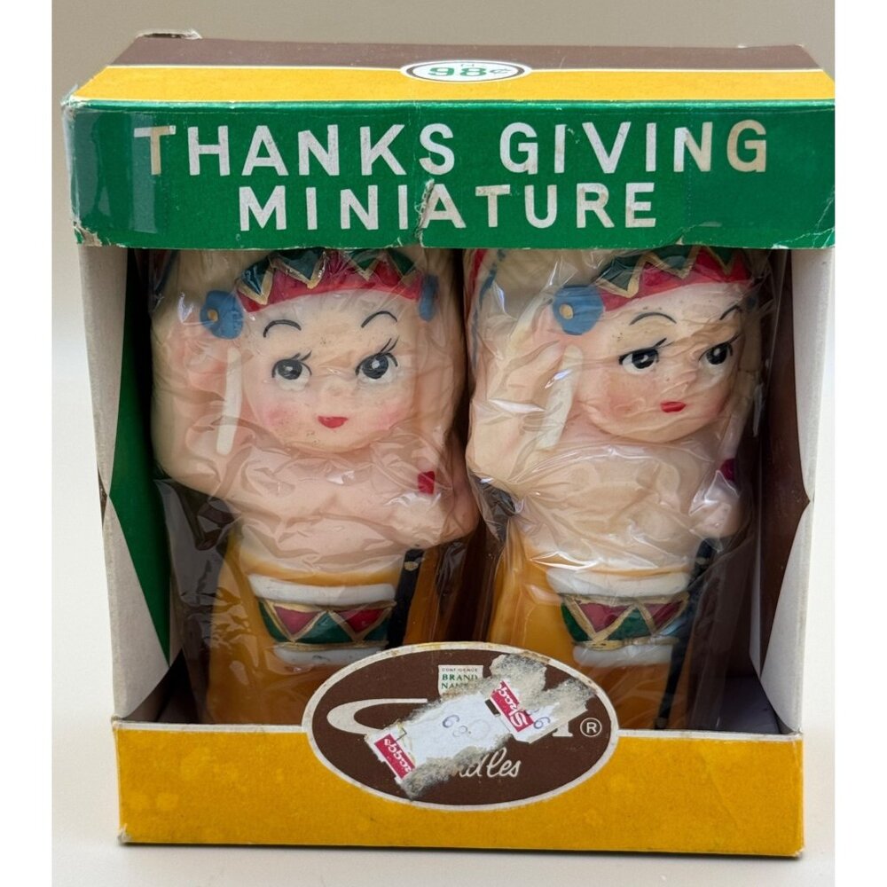 Vintage 1965 Capri Thanksgiving Decor Candles NIB Native American Indian